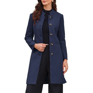 �C���X�p�C�A �V�b�N ���f�B�[�X �A�E�^�[ �W���P�b�g�E�u���]�� �R�[�g INSPIRE CHIC Stand Collar Coat for Women Winter Single Breasted Mid Long Commuting Wear Overcoat Navy Blue �l�C�r�[
