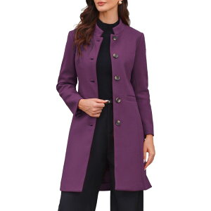 �C���X�p�C�A �V�b�N ���f�B�[�X �A�E�^�[ �W���P�b�g�E�u���]�� �R�[�g INSPIRE CHIC Stand Collar Coat for Women Winter Single Breasted Mid Long Commuting Wear Overcoat Purple �p�[�v��