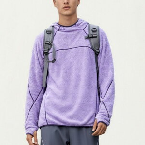 �A���i�J�V ���f�B�[�X �g�b�v�X T�V���c �R���g���X�g �j�b�g Anna-Kaci Men's Hooded Long Sleeve Pullover Top with Contrast Seam Detailing and Stretch Knit Construction Purple �p�[�v��