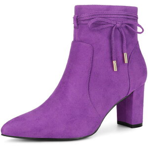 �u���X�t���X�e�b�v ���f�B�[�X �V���[�Y �u�[�c�E���C���u�[�c �A���N�� �q�[�� BLISSFUL STEP Bow Tie Booties Ankle Boots Pointed Toe Block Heel Boots for Women Purple �p�[�v��