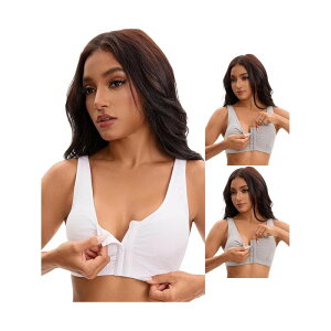 �C���X�p�C�A �V�b�N ���f�B�[�X �A���_�[�E�F�A �u���W���[ INSPIRE CHIC 3 Packs Women's Front Closure Adjustable Strap Wirefree Full Coverage Soft Workout Bras Grey White �z���C�g