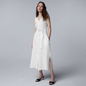 ���F���E�H�� ���f�B�[�X �g�b�v�X �����s�[�X A ���C�� �v�` �~�f�B Petite Simply Vera Wang Belted A-Line Midi Dress White Knight �z���C�g