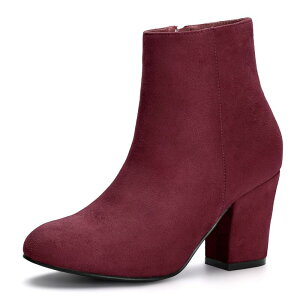 �A���O�� �P�[ ���f�B�[�X �V���[�Y �u�[�c�E���C���u�[�c �A���N�� �q�[�� ALLEGRA K Women's Round Toe Side Zip Chunky Heel Ankle Boots Burgundy �o�[�K���f�B