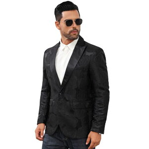 �R�W���C�� ���f�B�[�X �A�E�^�[ �W���P�b�g�E�u���]�� �u���U�[ Kojooin Men'stylishawlapel Blazer One Button Open Front Long Sleeve Suit Jacket Black �u���b�N