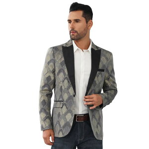 �R�W���C�� ���f�B�[�X �A�E�^�[ �W���P�b�g�E�u���]�� �u���U�[ Kojooin Men'stylishawlapel Blazer One Button Open Front Long Sleeve Suit Jacket Light Grey �O���[