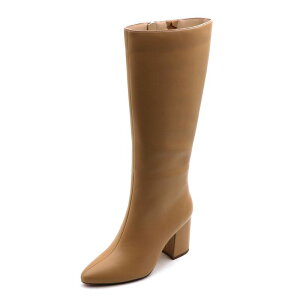 F.C �f�U�C�� ���f�B�[�X �V���[�Y �u�[�c�E���C���u�[�c �g�[�� �X�G�[�h �q�[�� F.C Design Chic Suede-Style Tall Boots for Women - Block Heel & Pointed Toe Tan Pu �^��