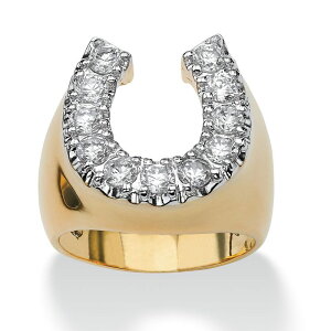 �p�[���r�[�`�W���G���[ ���f�B�[�X �A�N�Z�T���[ �����O PalmBeach Jewelry Men's 1.10 TCW Round Cubic Zirconia Gold-Plated Lucky Horseshoe Ring White �z���C�g