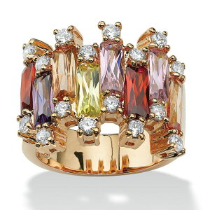 �p�[���r�[�`�W���G���[ ���f�B�[�X �A�N�Z�T���[ �����O PalmBeach Jewelry 7.44 TCW Emerald-Cut Multicolor Cubic Zirconia Yellow Gold-Plated Ring Multi �}���`�J���[