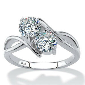 �p�[���r�[�`�W���G���[ ���f�B�[�X �A�N�Z�T���[ �����O PalmBeach Jewelry 1.96 Cttw Cubic Zirconia 2-Stone Bypass Ring Silver �V���o�[