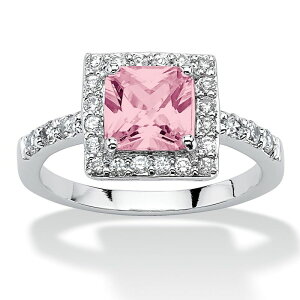 �p�[���r�[�`�W���G���[ ���f�B�[�X �A�N�Z�T���[ �����O PalmBeach Jewelry Sterling Silver Princess Cut Simulated Birthstone and Crystal Halo Ring June Alexandrite �V���o�[