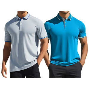 �C���X�p�C�A �V�b�N ���f�B�[�X �g�b�v�X T�V���c ���M�����[�t�B�b�g �|���V���c INSPIRE CHIC 2 Packs Men's Polo Shirtshort Sleeves Classic Regular Fit Businessummer Golf Shirt Blue Gray �O���[