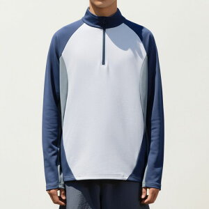 �A���i�J�V ���f�B�[�X �g�b�v�X T�V���c �n�[�t�W�b�v Anna-Kaci Men's Long Sleeve Quarter Zipullover with Color Block Panels and Stand Collar Navy �l�C�r�[