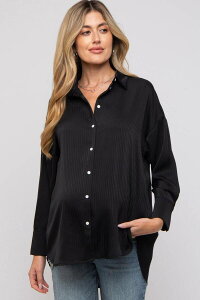�s���N�u���b�V�� ���f�B�[�X �g�b�v�X �V���c �}�^�j�e�B PinkBlush Maternity Striped Button Up Top Black �u���b�N