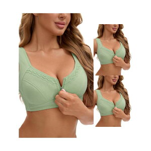 �C���X�p�C�A �V�b�N ���f�B�[�X �A���_�[�E�F�A �u���W���[ INSPIRE CHIC 3 Packs Women's Zip Front Closure Full Coverage Wirefree Tank Back Bralette Wide Straps Bras Green �O���[��