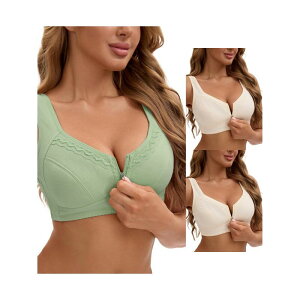 �C���X�p�C�A �V�b�N ���f�B�[�X �A���_�[�E�F�A �u���W���[ INSPIRE CHIC 3 Packs Women's Zip Front Closure Full Coverage Wirefree Tank Back Bralette Wide Straps Bras Green Beige �O���[��