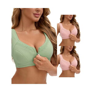 �C���X�p�C�A �V�b�N ���f�B�[�X �A���_�[�E�F�A �u���W���[ INSPIRE CHIC 3 Packs Women's Zip Front Closure Full Coverage Wirefree Tank Back Bralette Wide Straps Bras Green Light Pink �s���N