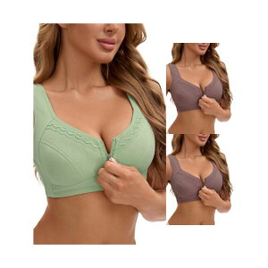 �C���X�p�C�A �V�b�N ���f�B�[�X �A���_�[�E�F�A �u���W���[ INSPIRE CHIC 3 Packs Women's Zip Front Closure Full Coverage Wirefree Tank Back Bralette Wide Straps Bras Green Purple �O���[��