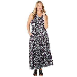 �L���T�����Y ���f�B�[�X �g�b�v�X �����s�[�X �v���X�T�C�Y �}�L�V Catherines Women's Plusize Morning To Midnight Maxi Dress (With Pockets) Black Spring Floral �u���b�N