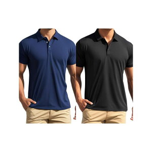 �C���X�p�C�A �V�b�N ���f�B�[�X �g�b�v�X T�V���c ���M�����[�t�B�b�g �|���V���c INSPIRE CHIC 2 Packs Men's Polo Short Sleeve Lightweight Regular Fit Solid Golf Shirts Black Dark Blue �u���b�N