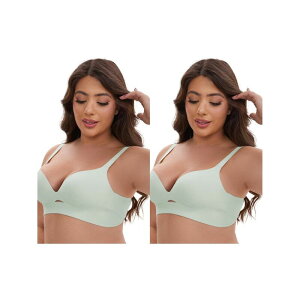 �C���X�p�C�A �V�b�N ���f�B�[�X �A���_�[�E�F�A �u���W���[ V�l�b�N �~�j INSPIRE CHIC 2 Packs Women's Wireless Deep V-Neck Push Up Minimizers Adjustable Spaghetti Straps No Show Bras Green �O���[��