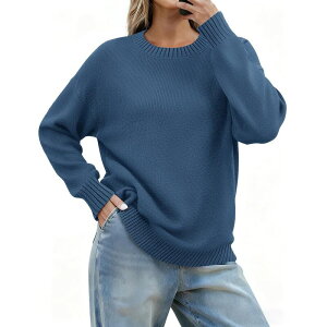 �y���������z �W�[�O�[ ���f�B�[�X �j�b�g�E�Z�[�^�[ �A�E�^�[ Zeagoo Women's Fall Crewneck Ribbed Knit Pullover Sweater Loose Fit Basic Long Sleeve Tops Blue