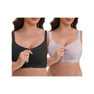 �C���X�p�C�A �V�b�N ���f�B�[�X �A���_�[�E�F�A �u���W���[ INSPIRE CHIC 2 Packs Women's Zip Front U-Neck Lift Up Wirefree Full Soft Cup Breathable Comfortable Sports Bras Gray Black �u���b�N
