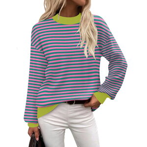 �W�[�O�[ ���f�B�[�X �A�E�^�[ �j�b�g�E�Z�[�^�[�g���l�b�N Zeagoo Women's Long Sleeve Turtleneck Lantern Knit Pullover Sweater Tops Pink Striped �s���N