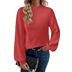 �W�[�O�[ ���f�B�[�X �A�E�^�[ �j�b�g�E�Z�[�^�[�g���l�b�N Zeagoo Women's Long Sleeve Turtleneck Lantern Knit Pullover Sweater Topsolid Red ���b�h