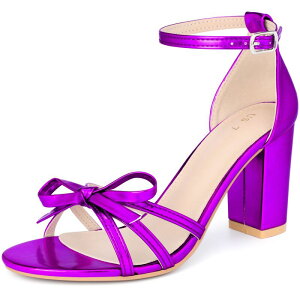 �A���O�� �P�[ ���f�B�[�X �V���[�Y �p���v�X �T���_�� �A���N�� �q�[�� ALLEGRA K Women's Bow Decor Ankle Strap Block Heelsandals Purple �p�[�v��