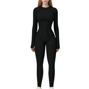 �A���i�J�V ���f�B�[�X �g�b�v�X �����s�[�X �I�[�v���o�b�N �W�����v�X�[�c Anna-Kaci Women's Long Sleeve Fitted One-Piece Activewear Jumpsuit with Open Back Design Black �u���b�N