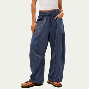 �A���i�J�V ���f�B�[�X �{�g���X �J�W���A���p���c ���C�h���b�O Anna-Kaci Women'soft Wide Leg Pants with Cargo Style Seam Detailing Adjustable Drawstring Waistband Navy �l�C�r�[