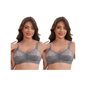 �C���X�p�C�A �V�b�N ���f�B�[�X �A���_�[�E�F�A �u���W���[ V�l�b�N ���[�X INSPIRE CHIC 2 Packs Women's V-Neck Full Cup Wireless Adjustable Straps Bralette Lace Back Double Breasted Bras Grey �O���[
