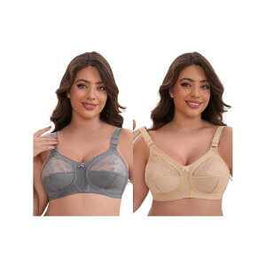 �C���X�p�C�A �V�b�N ���f�B�[�X �A���_�[�E�F�A �u���W���[ V�l�b�N ���[�X INSPIRE CHIC 2 Packs Women's V-Neck Full Cup Wireless Adjustable Straps Bralette Lace Back Double Breasted Bras Grey Beige �O���[