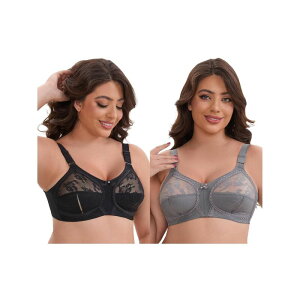 �C���X�p�C�A �V�b�N ���f�B�[�X �A���_�[�E�F�A �u���W���[ V�l�b�N ���[�X INSPIRE CHIC 2 Packs Women's V-Neck Full Cup Wireless Adjustable Straps Bralette Lace Back Double Breasted Bras Grey Black �u���b�N