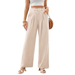 �W���C�W���C ���f�B�[�X �{�g���X �J�W���A���p���c �v���[�c JoyJoy Women's Elegant Business Dress Pants Classic Solid Pleated Waist Loose Straight Casual Trousers Apricot �A�v���R�b�g