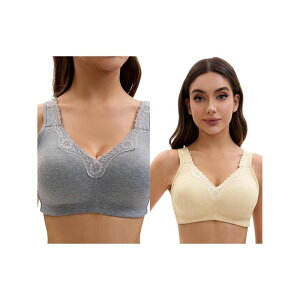 �C���X�p�C�A �V�b�N ���f�B�[�X �A���_�[�E�F�A �u���W���[ ���[�X�g���� �v���X�T�C�Y ���[�X INSPIRE CHIC 2 Packs Plusize for Women's Lace Trim Full Coverage Adjustable Strap Soft Cup Bras Grey Apricot �O���[