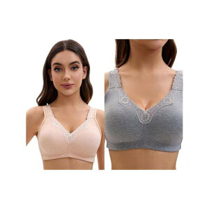 �C���X�p�C�A �V�b�N ���f�B�[�X �A���_�[�E�F�A �u���W���[ ���[�X�g���� �v���X�T�C�Y ���[�X INSPIRE CHIC 2 Packs Plusize for Women's Lace Trim Full Coverage Adjustable Strap Soft Cup Bras Grey Beige �O���[