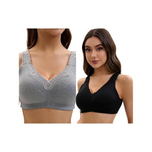 �C���X�p�C�A �V�b�N ���f�B�[�X �A���_�[�E�F�A �u���W���[ ���[�X�g���� �v���X�T�C�Y ���[�X INSPIRE CHIC 2 Packs Plusize for Women's Lace Trim Full Coverage Adjustable Strap Soft Cup Bras Grey Black �u���b�N