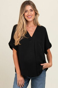 �s���N�u���b�V�� ���f�B�[�X �g�b�v�X T�V���c V�l�b�N �}�^�j�e�B PinkBlush Maternity V-Neck Pin-Tuck Detail Top Black �u���b�N