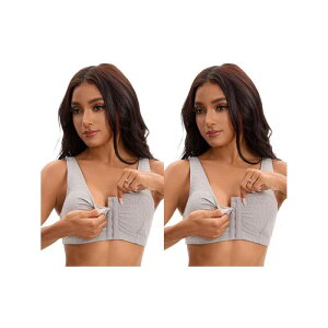 �C���X�p�C�A �V�b�N ���f�B�[�X �A���_�[�E�F�A �u���W���[ INSPIRE CHIC 2 Packs Women's Front Closure Adjustable Strap Wirefree Full Coverage Soft Workout Bras Grey �O���[