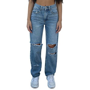 �N���A�t�����[ ���f�B�[�X �{�g���X �f�j���p���c ���C�h���b�O �W�[���Y ClearFlower Women's Rippedistressed Jeans High Waisted Wide Leg Denim Pants Casual Baggy Destroyed Jeans Blue �u���[