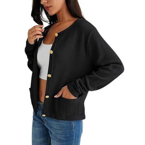 �N���A�t�����[ ���f�B�[�X �A�E�^�[ �j�b�g�E�Z�[�^�[ �J�[�f�B�K�� ClearFlower Women's Knit Cardigan Long Sleeve Button Front Sweater Black �u���b�N
