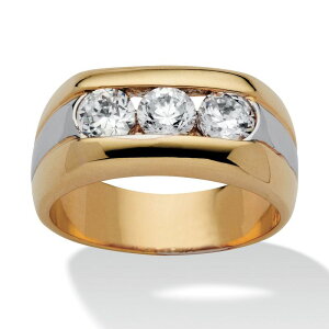 �p�[���r�[�`�W���G���[ ���f�B�[�X �A�N�Z�T���[ �����O PalmBeach Jewelry Men's 1.50 TCW Round Cubic Zirconia Two-Tone Ring Yellow Gold-Plated White �z���C�g