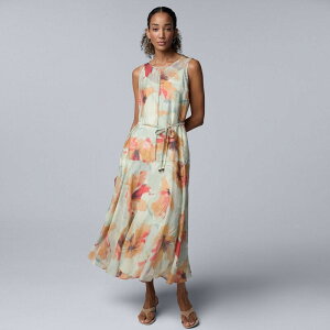 ���F���E�H�� ���f�B�[�X �g�b�v�X �����s�[�X �v�` �}�L�V Petite Simply Vera Wang Beltedropwaist Maxi Dress Pink Tropic Bloom �s���N