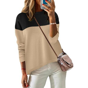�W�[�O�[ ���f�B�[�X �A�E�^�[ �j�b�g�E�Z�[�^�[ Zeagoo Women's Long Sleeve Dressy Casual Business Work Pullover Sweater Tops Color Block Black �u���b�N