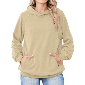 �W�[�O�[ ���f�B�[�X �g�b�v�X T�V���c �t���[�X �p�[�J�[ Zeagoo Women'soft Fleece Raglan Long Sleeve Pullover Hoodies with Pocket Preppy Tops Light Brown �u���E��