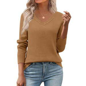 �W�[�O�[ ���f�B�[�X �A�E�^�[ �j�b�g�E�Z�[�^�[ V�l�b�N ���u Zeagoo Women's Fall V Neck Sweater Trendy Long Sleeve Lightweight Ribbed Knit Pullover Tops Brown �u���E��