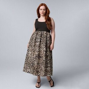 ���F���E�H�� ���f�B�[�X �g�b�v�X �����s�[�X �v���X�T�C�Y �~�f�B Plusize Simply Vera Wang Mixed Media Midi Dress Beige Leopard Spots �x�[�W��