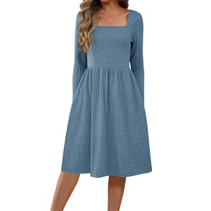 �W�[�O�[ ���f�B�[�X �g�b�v�X �����s�[�X A ���C�� �Z�[�^�[ Zeagoo Women Fall Dress Long Sleeve Dressesquare Neck Sweater Dress A Line Work Dresses Blue �u���[