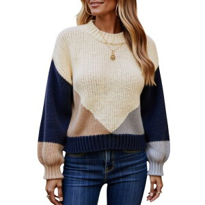 �A���i�J�V ���f�B�[�X �A�E�^�[ �j�b�g�E�Z�[�^�[ �����b�N�X�t�B�b�g Anna-Kaci Women's Color Block Textured Knit Sweater with Long Sleeves and Relaxed Fit Light Beige �x�[�W��